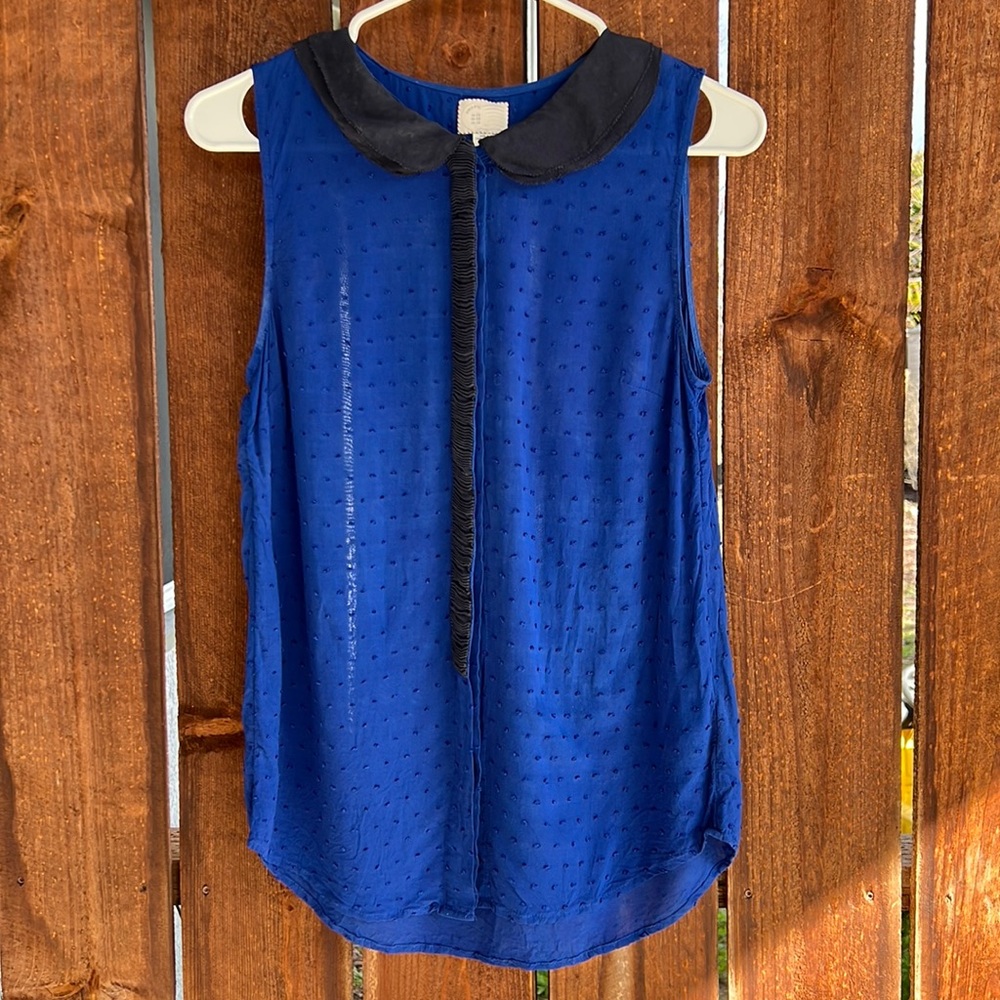 ModCloth Blue Collared Clip Dot Blouse with Silk Trim